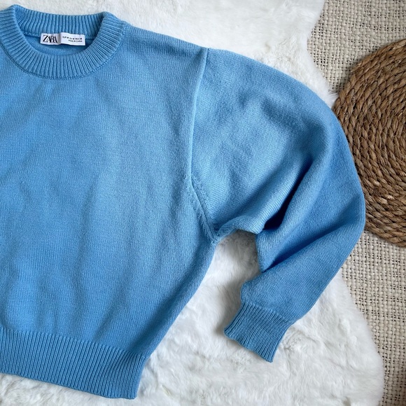 Zara crop knit sweater in sky blue size M with balloon sleeves - Picture 4 of 7